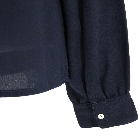 Lulus Top Womens Medium Navy Blue Lace Yoke Crepe Blouse Pullover Romantic - Picture 13 of 15